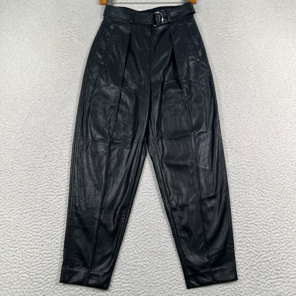 Babaton‎ Aritzia Pants Womens 2 Vegan Leather High Waisted Belted Cropped Black